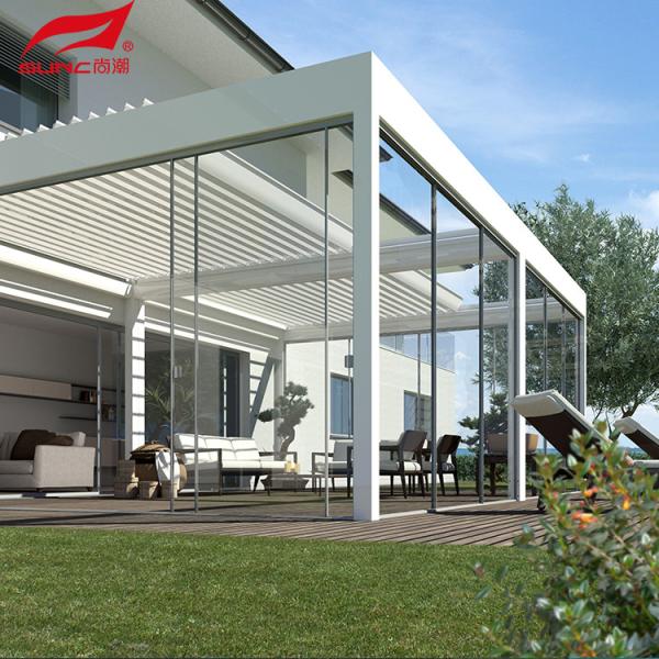 Jardim de alumínio controlado remotamente Pergola à prova de água e vento Gazebo ao ar livre