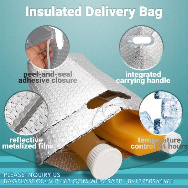Insulated Foil Bag 8 X 8 X 8 Inch. Pack Insulated Shipping Bags For Food Handles. Metalized Foil Insulated