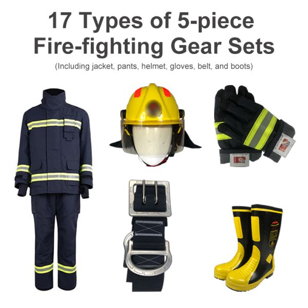 17 Style ZFMH-JD C Firefighter Fire Fighting Protective Suit, Double Layer Kevlar Fabric Flame Resistant Suit, High Tear Strength Breathable Thermal Insulation Safety Suit for Fire Rescue & High Tempe