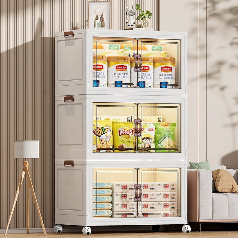 High Quality Custom Transparent Sundries Clothing Storage Folding Box Stackable Drawer Type Bedroom Storage Cabinets with Wheels