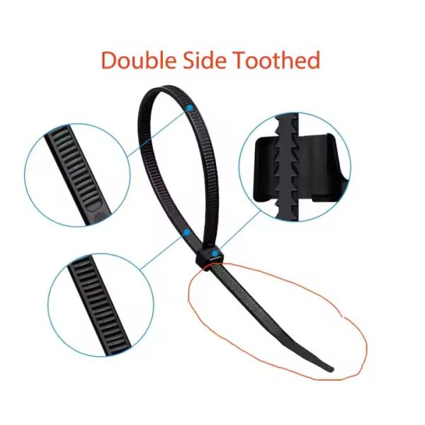 400mm Length Double Sided Zip Ties 130LB OEM/ODM Long Lifespan