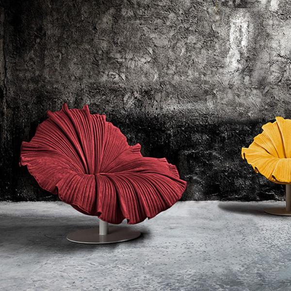Art furniture decoration special design Rotatable yellow fabric flower shaped chair flocked cloth modern leisure chair