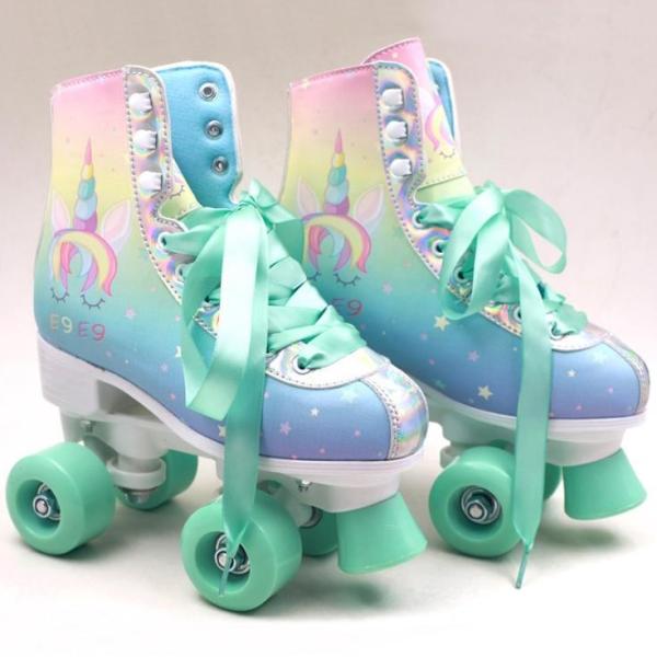 Adjustable Unicorn Quad Roller Skate With Blue Wheels White Bracket For Girls