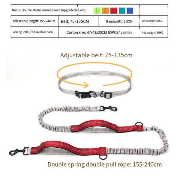 Pet Belt Elastic Night Reflective Silk Drawstring Traction Rope Outdoor Running Hands Free Dog Leash