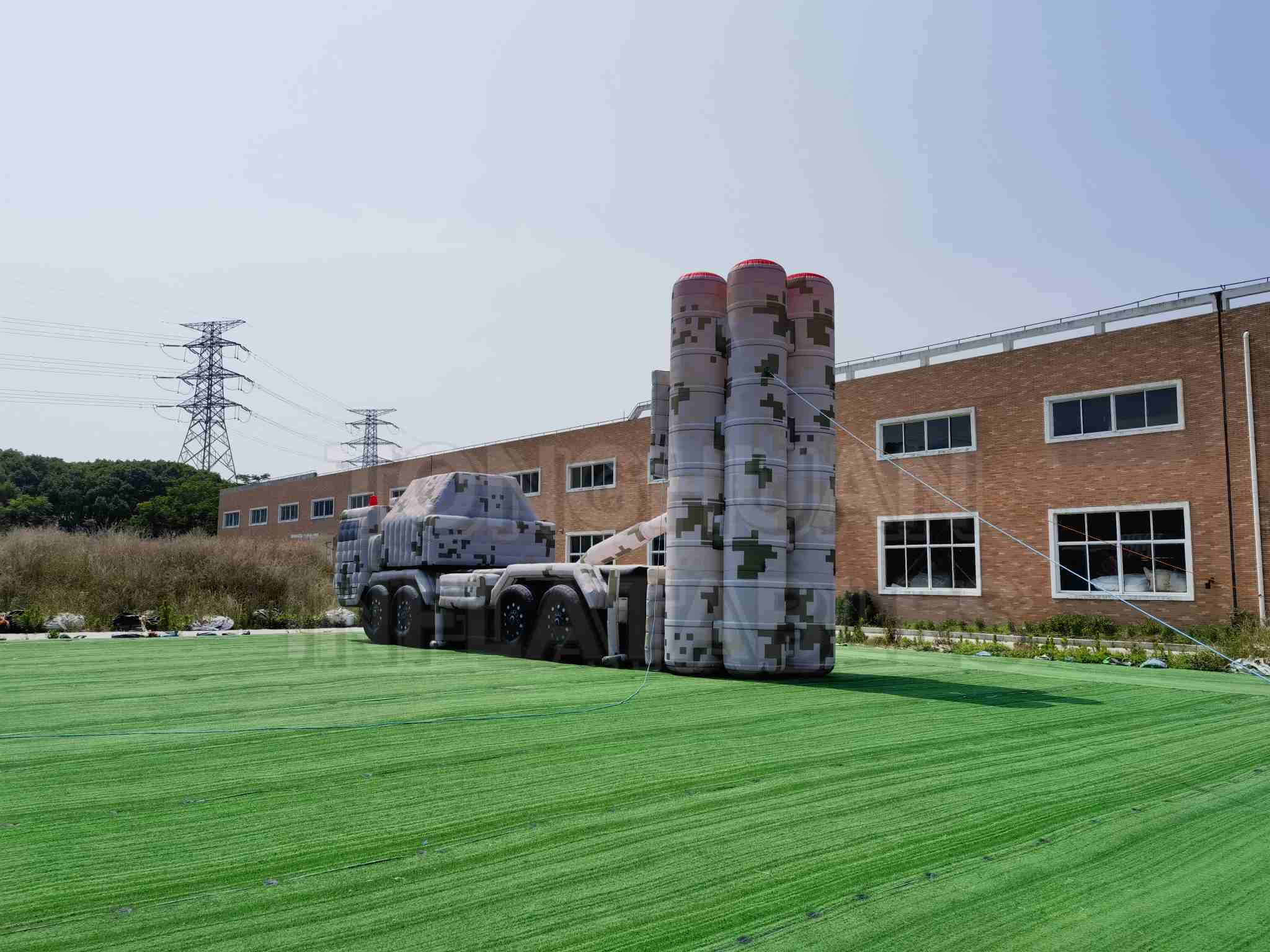 Custom Inflatable Launcher Vehicle Decoy with Vertical Canister Structures and Camouflage Truck Body for Training Displays and Outdoor Simulation Projects