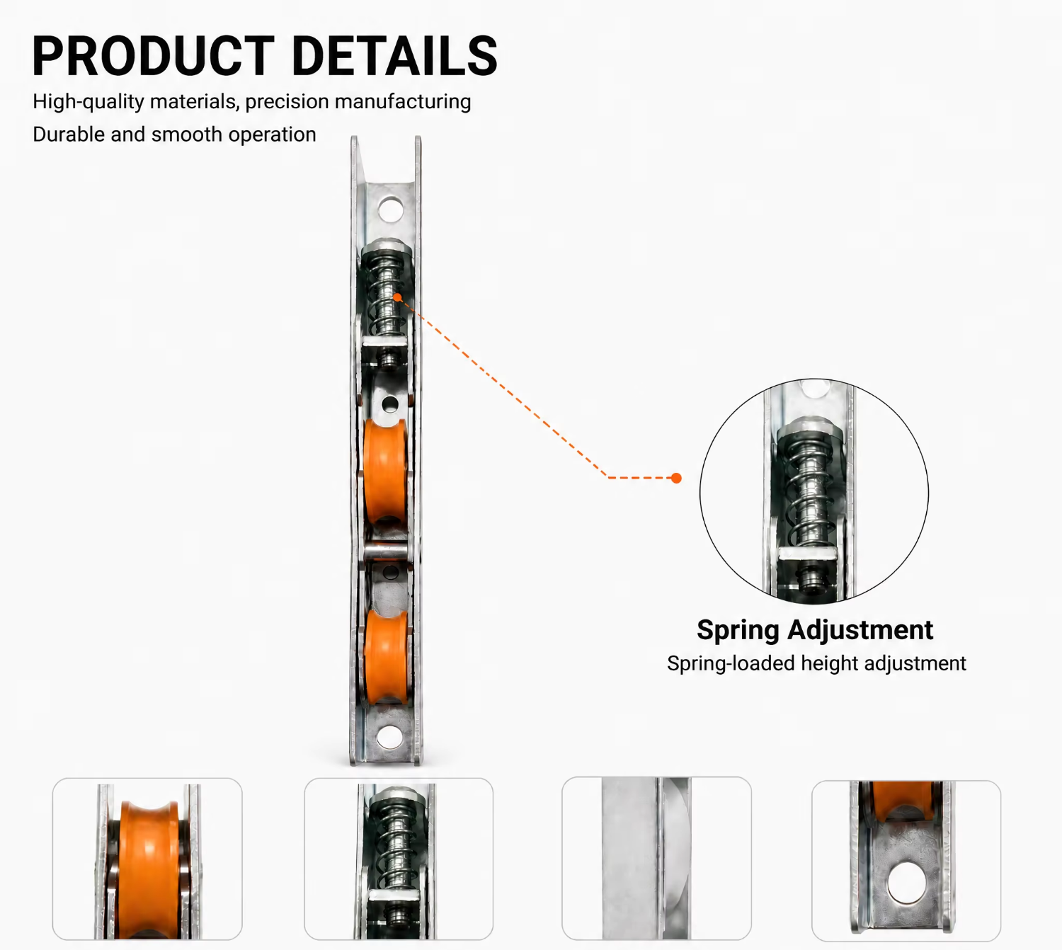 Sliding Door Tandem Roller Assembly Double Wheel Narrow Metal Housing Spring Adjustment Hardware Component