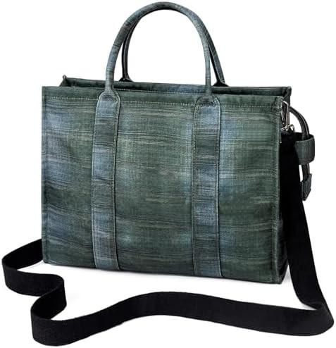 CANVAS TOTE BAG FOR WOMEN FASHION HANDBAGS SHOULDER BAG WITH ZIPPER CROSSBODY PURSE FOR WORK TRAVEL