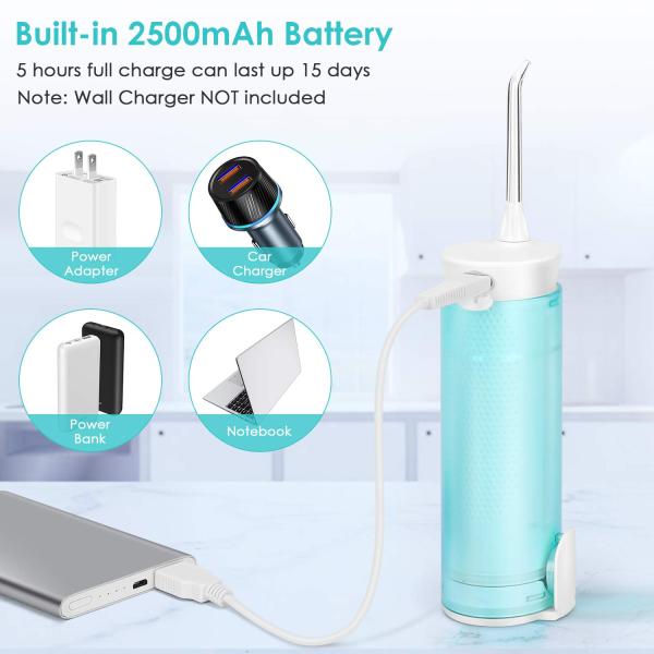 Оральный ирригатор Отсоединительный водяной флоссер Портативный зубной водяной струй Водостойкий чистильщик зубов 5 сопла 5 режимов УФ IPX7 Новый