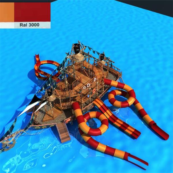 Parc aquatique en forme de navire pirate sur mesure, terrain de jeux en fibre de verre avec coque en béton pour les parcs aquatiques