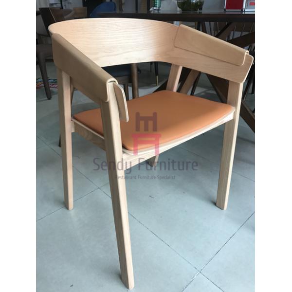 Upholstered Seater Wood Restaurant Chairs Black Color With Bowed Backrest