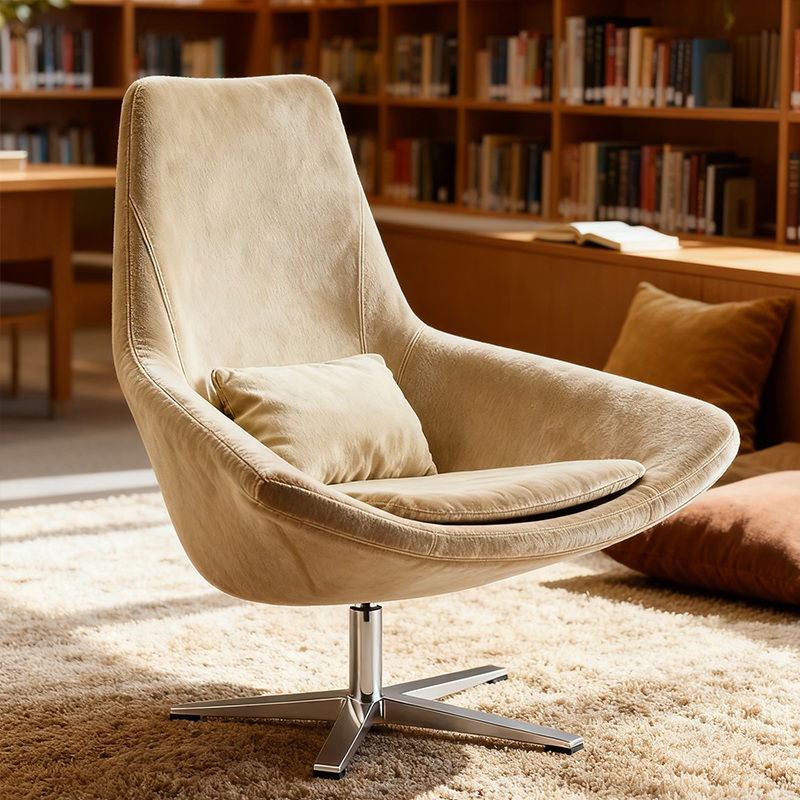 Lazy Lounge Chair for Living Room & Bedroom Single Leisure Soft Comfortable Upholstered Chair Metal Base High-Back Armchair