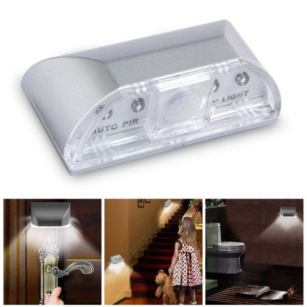 AA Battery Wall Sensor Infrared PIR Night Light Auto 4LED For Key Hole