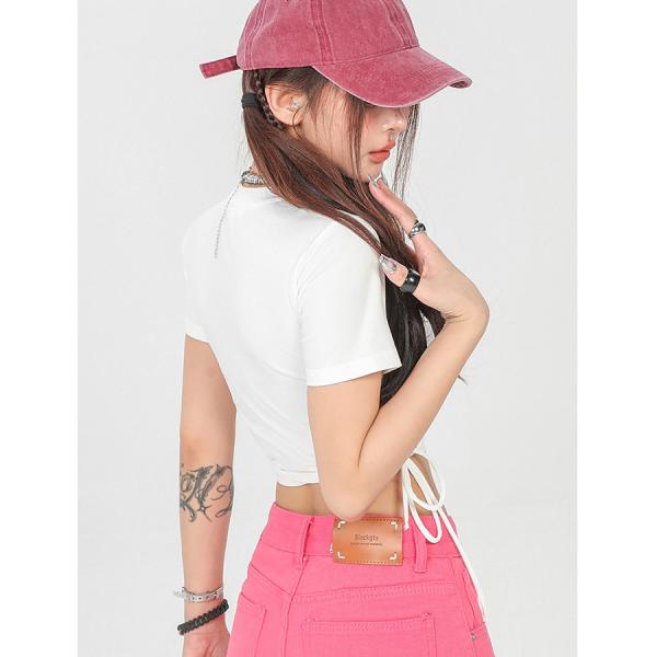 Y2k Side Drawstring Hallow Out Design Manga Curta Top Crop Hot Sexy Fashion Slim Custom Baby Tee