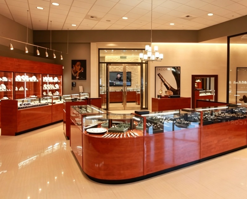 Wooden Jewelry Cabinet, Curved Glass Countertop,Floor-Standing Tall Cabinet, Complete Set of Display Cabinets for Jewelry Stores