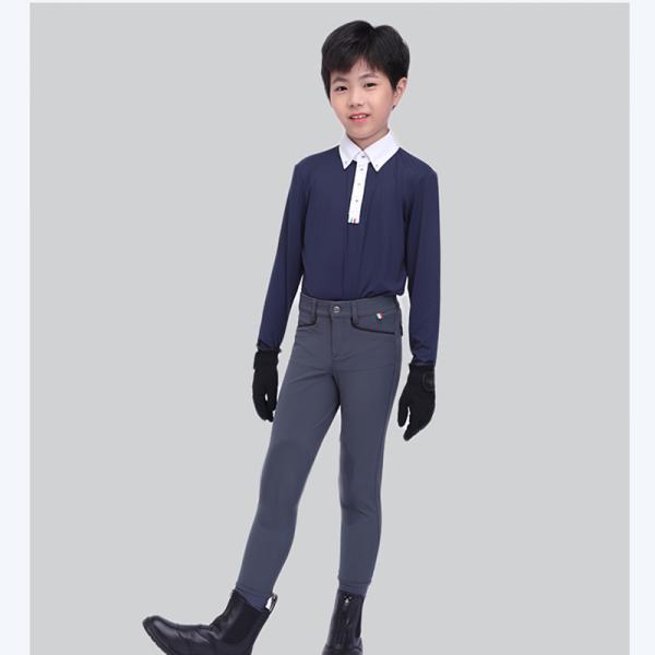 Quick Drying Childrens Horse Riding Tights Knee Silicone Navy Blue Riding Leggings