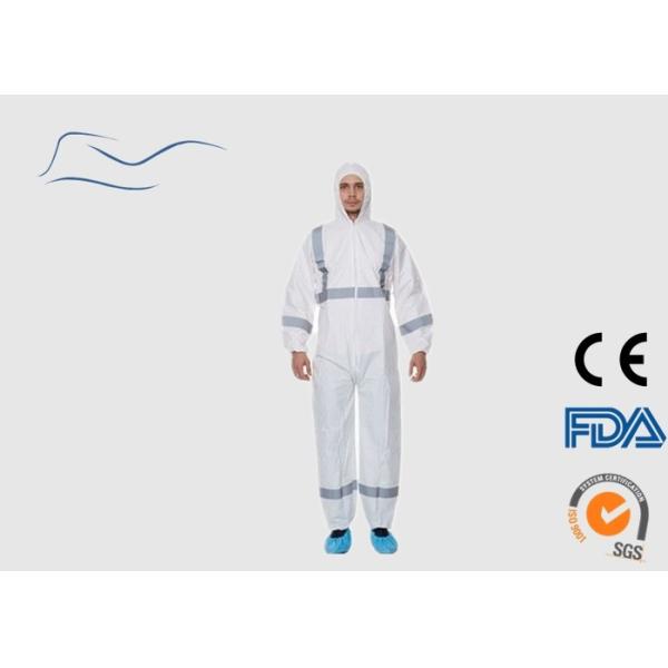 SMS Disposable Protective Suit , White Disposable Coveralls With Reflective Tape