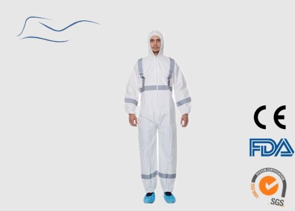 SMS Disposable Protective Suit , White Disposable Coveralls With Reflective Tape