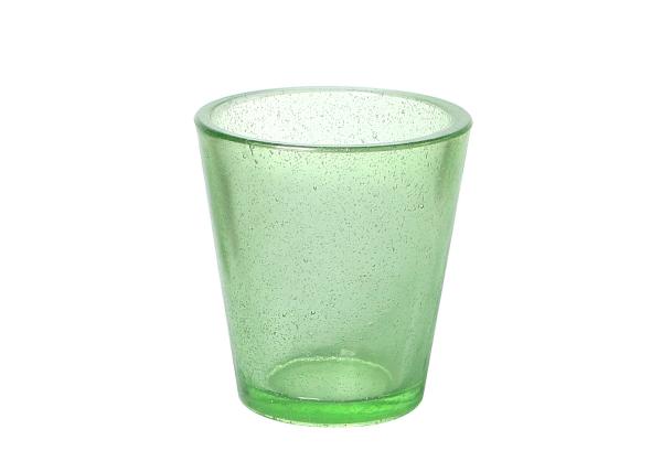 92mm Dense Bubble Green Colored Glass Candle Holder Hand Pressed