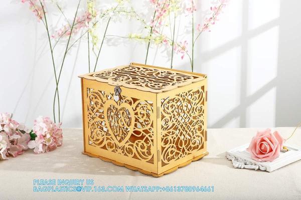Wedding Money Box Holder With Sign, Large Rustic Wood Wooden DIY Envelop Gift Card Shadow Boxes With Lock Slot