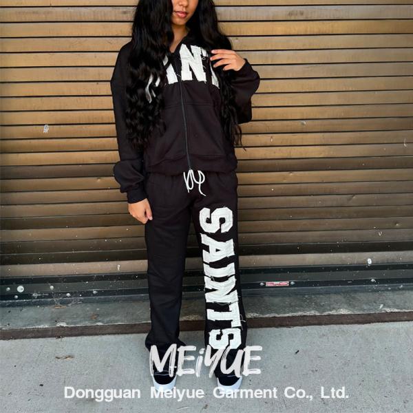 Embroidered Patch Sweatpants And Hoodie Set Ladies Jogging Suits Heavyweight