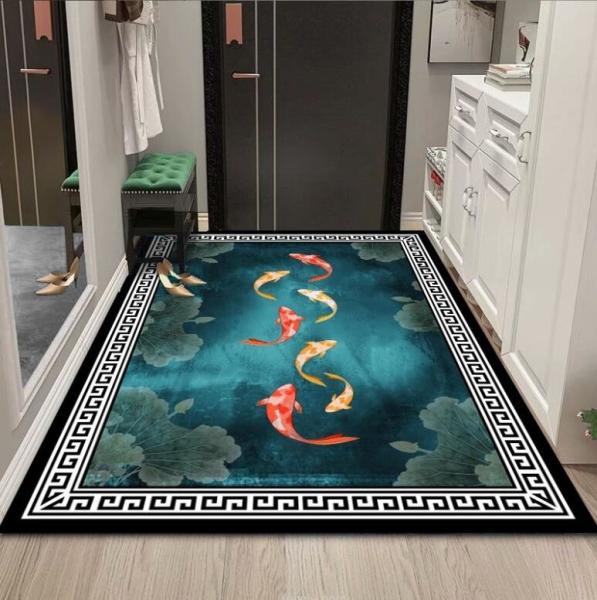 Polyester Fiber Entrance Door And Living Room Floor Carpet Plant And Flower Chinese Style