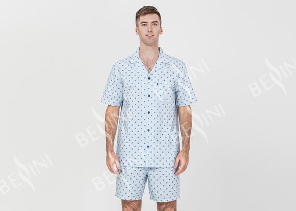 Anti Shrink Mens Button Down Pajamas , Mens Loungewear Shorts Sets Blue Color