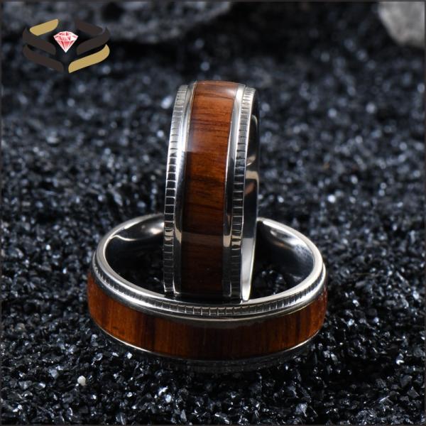 Bandas de titanio de bodas de 8 mm para hombres con color de incrustación de madera Koa