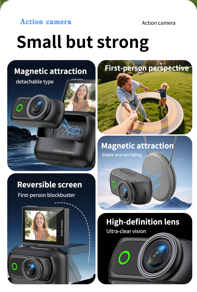 Wireless WiFi APP Fast Video Photo Transfer Magnetic Lanyard Stand Portable Action Cam Wholesale Supply