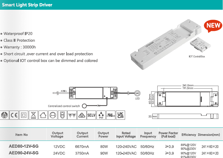 80W/90W/150W/200W 120V-240VAC Under Cabinet LED Driver for Smart Home Lightings