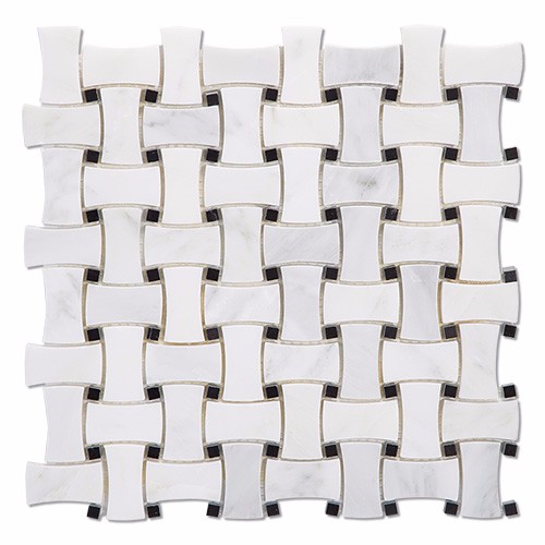 Black Dot Stone Mosaic Tile Basketweave White Bianco Carrara Marble Blocks