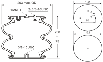 02B 330 Double Convoluted Air Spring 2B Air Spring Drive Axle Air Bag