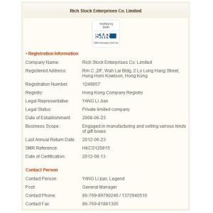 RICH STOCK ENTERPRISES CO ., LTD Certifications