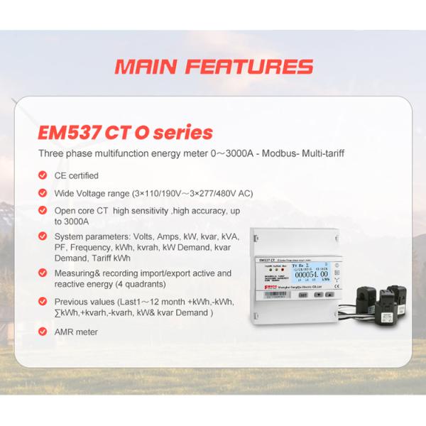 EM537 CT O serie 0-3000A/330mV INDUSTRIAL 3 phase kWh meter MULTI FUNCTION RS485 MODBUS RTU smart energy meter