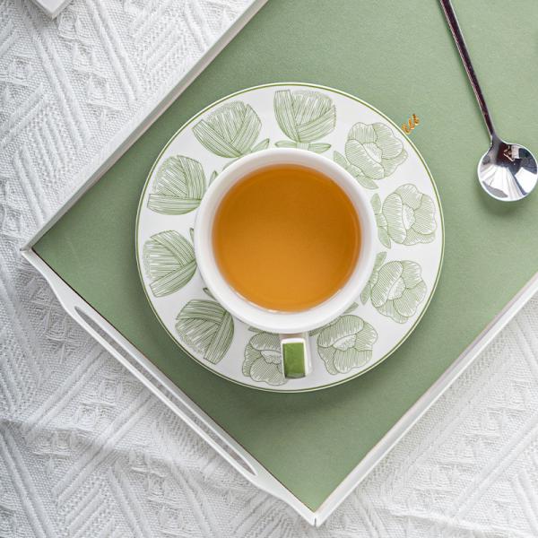Taça de café e prato de cerâmica de flores de estilo nórdico sustentável Volume 200ml