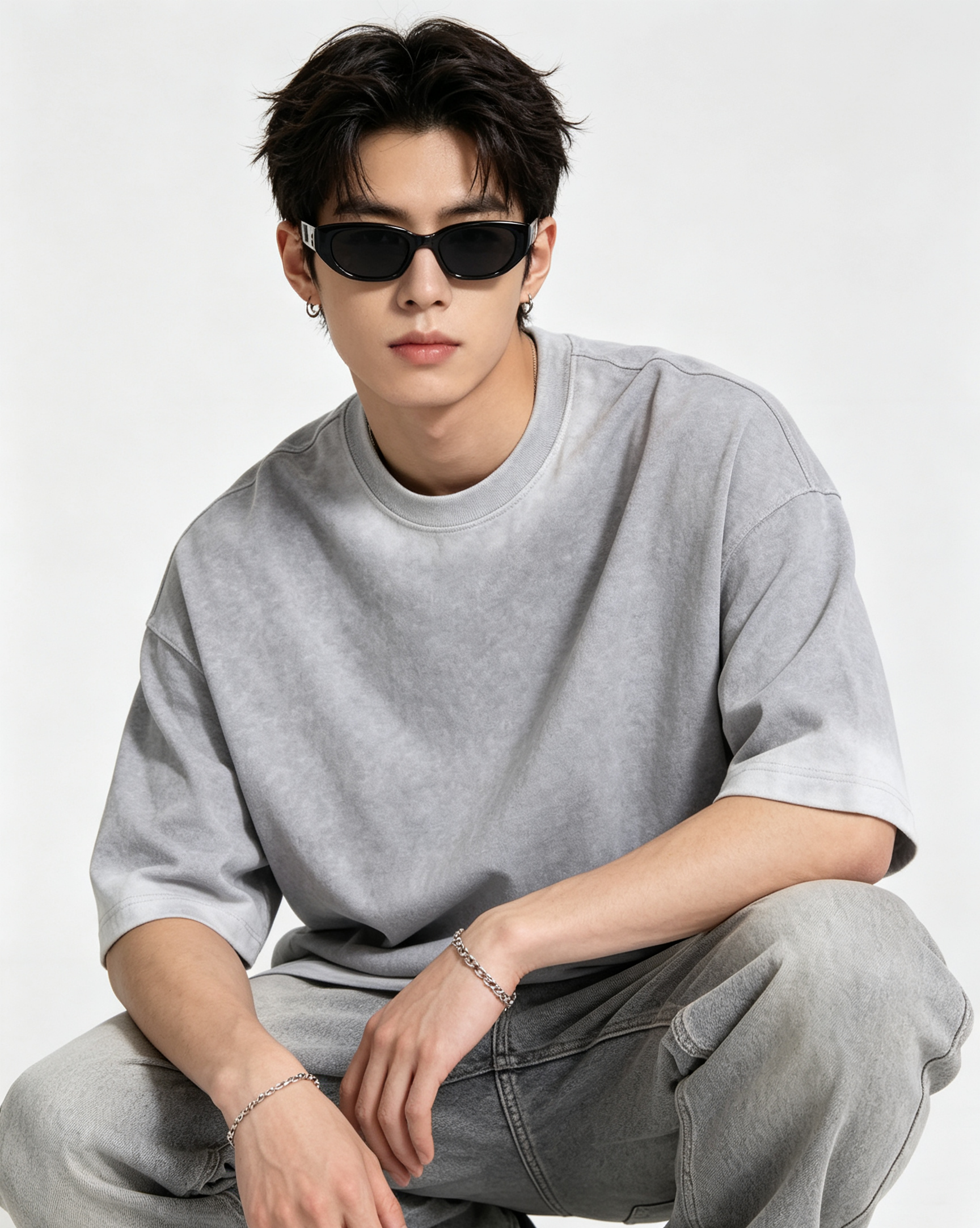 210G Cotton Spray Marble Gradient Oversized Drop Shoulder Multi-Season Tee 6 Colors