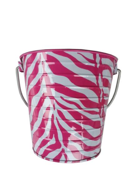 Metal Pail 5 x 5.6 Zebra Printed Tin Metal Bucket With Handle