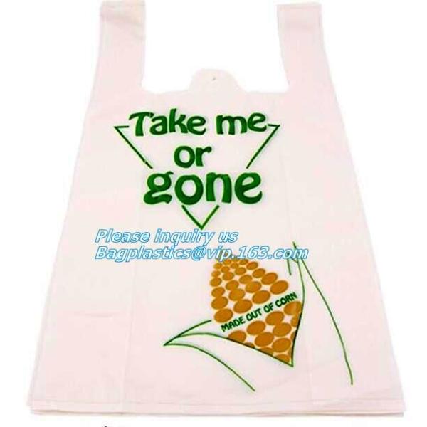 CUSTOMIZED COMPOSTABLE VEST CARRIER BAG, Foldable compostable plastic vest carrier bag, T-shirt Shopping Bags Plastic Ve