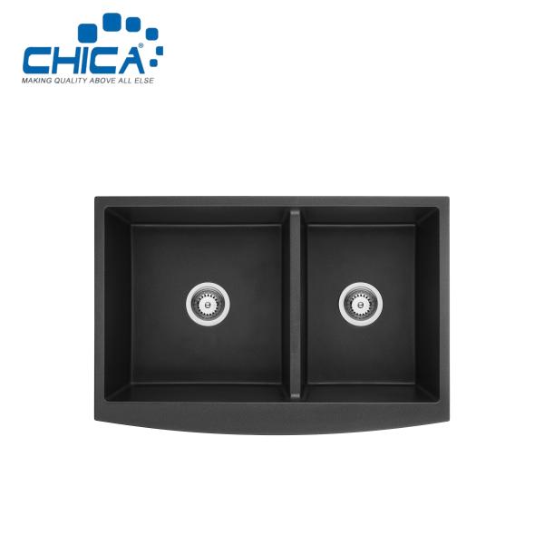 Apron Front Double Bowl Granite Kitchen Sink Quartz Granite Stone Composite Sink for House Kitchen