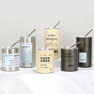 12 oz tasses droites de café glacé évier en acier inoxydable thermos isolé tasse à café tasse à thé tasse à bière avec couvercle à paille