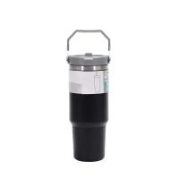 Bouteille d'eau portable réutilisable avec paille intégrée et couvercle 30 oz noir