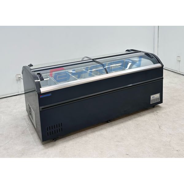Curved Horizontal Glass Top Island Freezer Commercial Ice Freezer