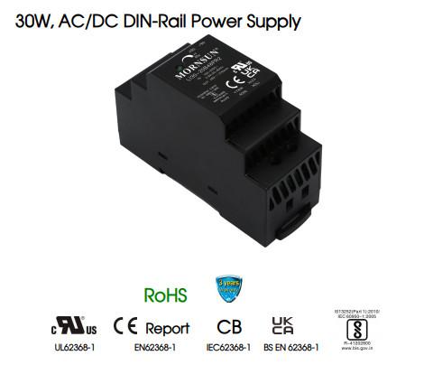 30W Din Rail AC DC Voltage Converters Power Supply Universal Input Black Single Output