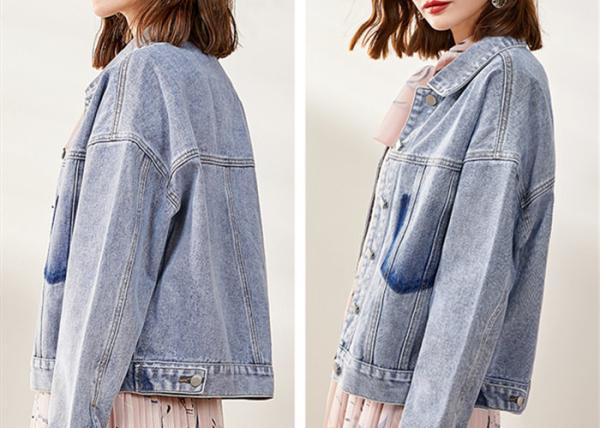 Womens Washed Ladies Denim Jacket Classic Stretch Trucker Jacket Loose Fit