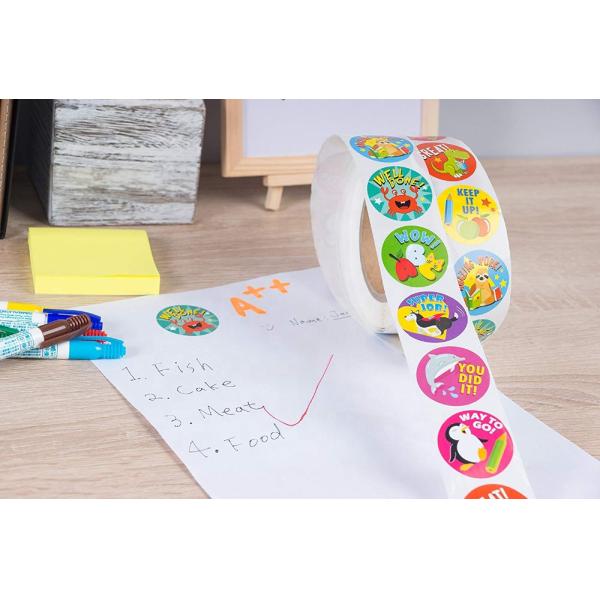 500 Pcs Cute Animals Stickers Thank You Labels for School Rewards Round Self Adhesive Label Roll