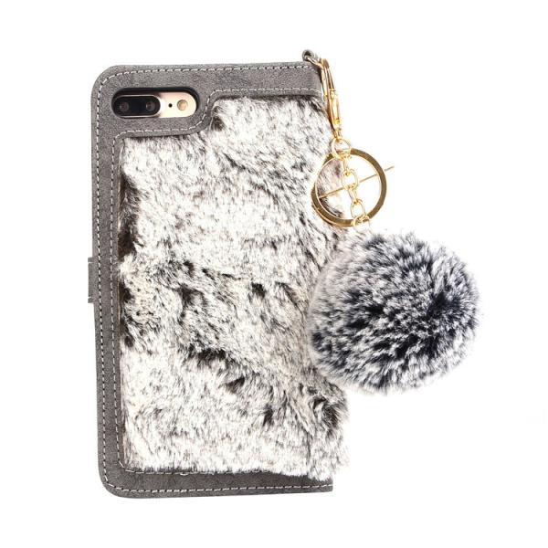 Flip Wallet Fur Leather Phone Case for iPhone 7Plus, For iPhone 8 Plus Fur Wallet Case