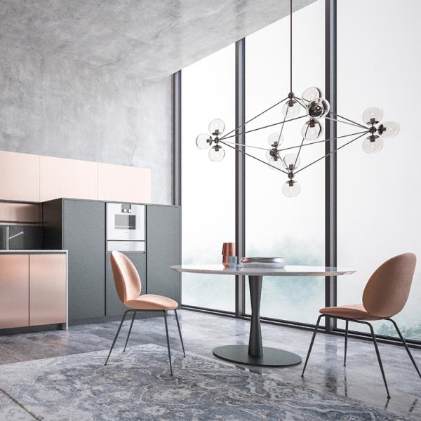 Luxury Rosy PVC Kitchen Cabinets High Gloss Lacquer Kitchen Cabinets