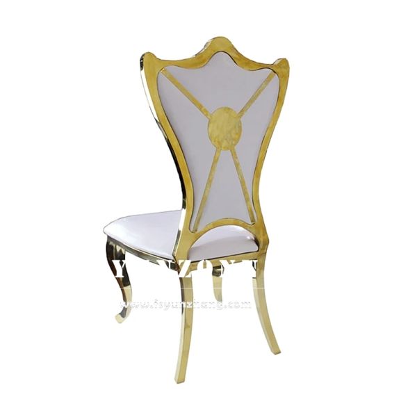 Wholesale Cheap Pricer White Pu Leather Gold Stainless Steel High Back Hotel Wedding Chair