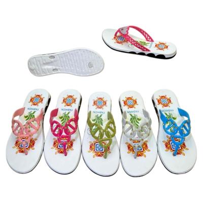 EVA Women Flip Flops with Hollow Double Ring, Gold Rivets and Ethnic Floral Print