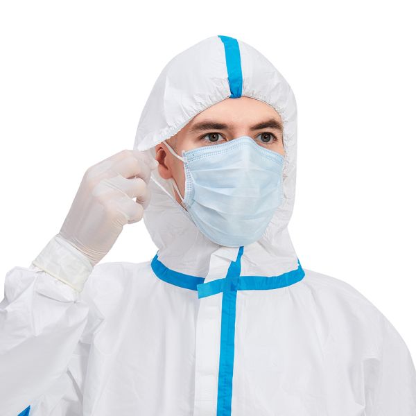 Type 4/5/6 Certified Protective Coverall with Breathable Microporous Film and Heat-Sealed Blue PE Tapes