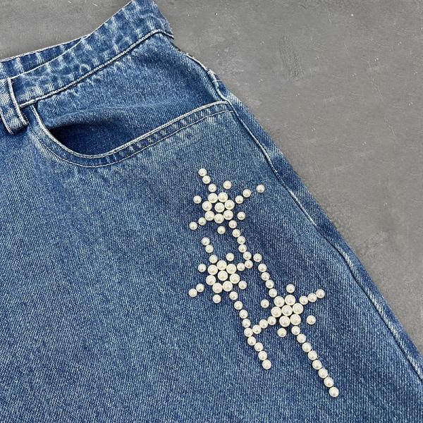 Pantalones cortos de mezclilla personalizados para hombre con estampado de pedrería, pantalones cortos de mezclilla para hombre, transpirables, vintage, ropa de calle, bordados, para verano